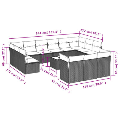 14 Piece Garden Sofa Set with Cushions Black Poly Rattan Payday Deals