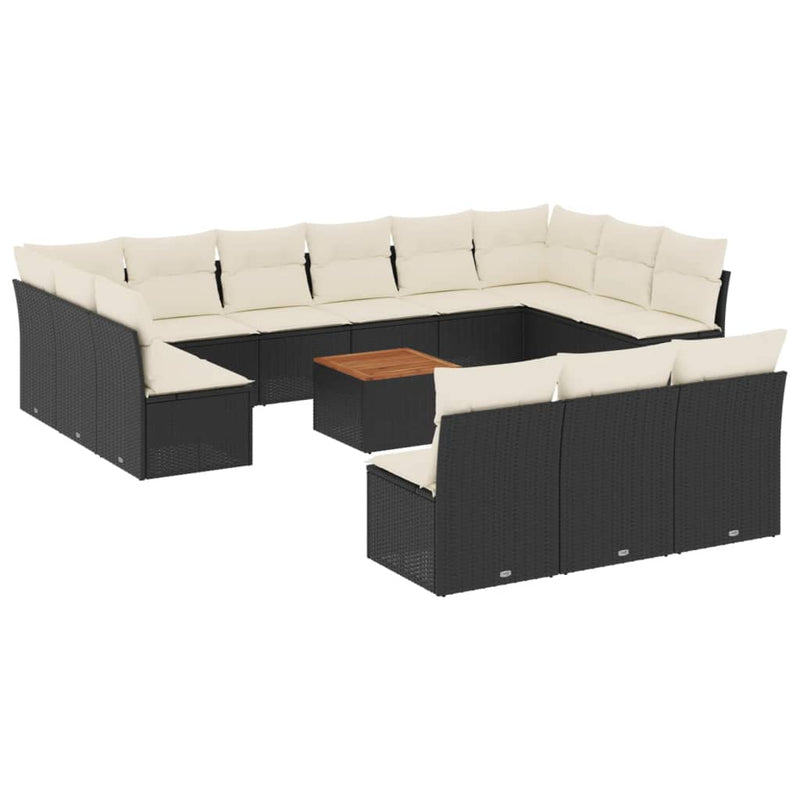 14 Piece Garden Sofa Set with Cushions Black Poly Rattan Payday Deals