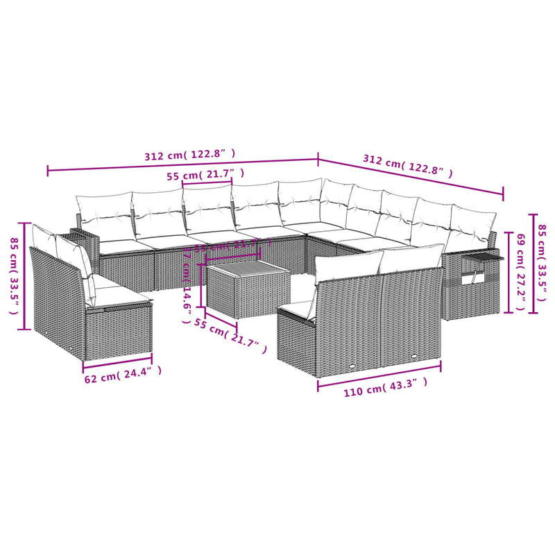 14 Piece Garden Sofa Set with Cushions Black Poly Rattan Payday Deals