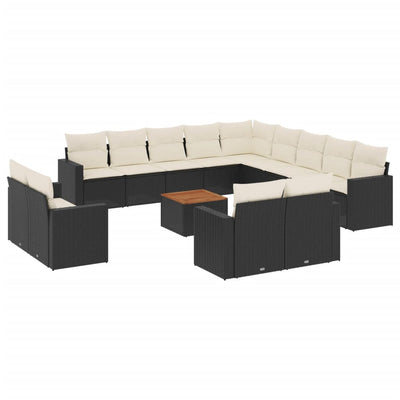 14 Piece Garden Sofa Set with Cushions Black Poly Rattan Payday Deals