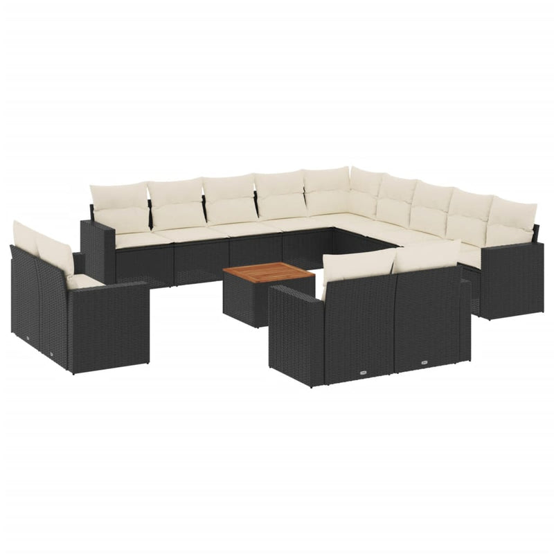 14 Piece Garden Sofa Set with Cushions Black Poly Rattan Payday Deals