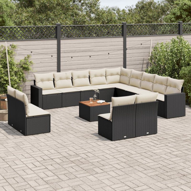 14 Piece Garden Sofa Set with Cushions Black Poly Rattan Payday Deals