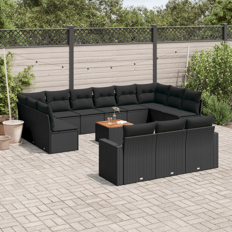 14 Piece Garden Sofa Set with Cushions Black Poly Rattan Payday Deals