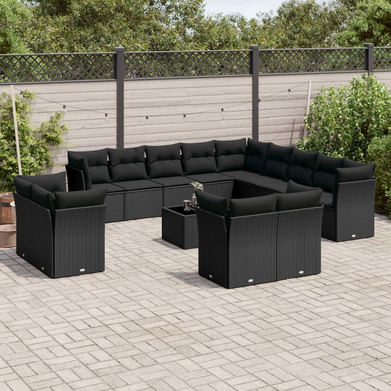 14 Piece Garden Sofa Set with Cushions Black Poly Rattan Payday Deals