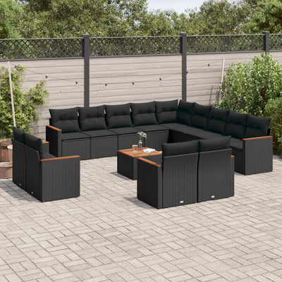 14 Piece Garden Sofa Set with Cushions Black Poly Rattan