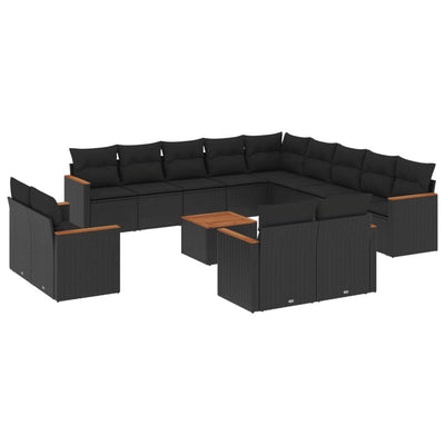 14 Piece Garden Sofa Set with Cushions Black Poly Rattan Payday Deals