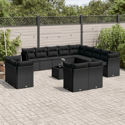 14 Piece Garden Sofa Set with Cushions Black Poly Rattan