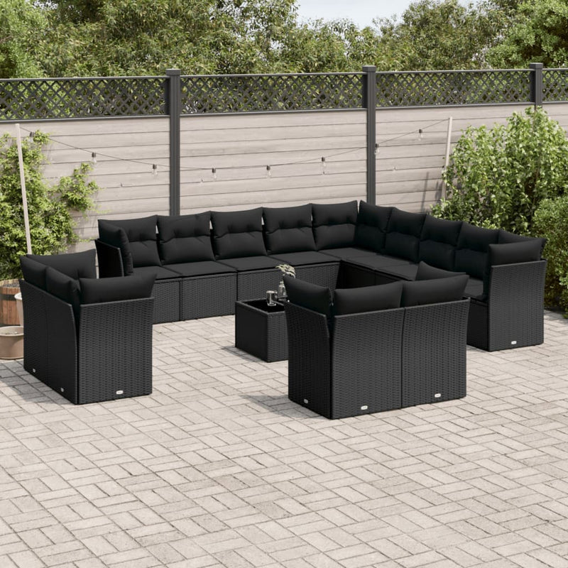 14 Piece Garden Sofa Set with Cushions Black Poly Rattan Payday Deals