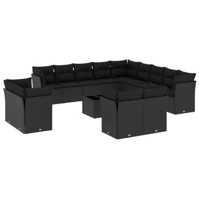 14 Piece Garden Sofa Set with Cushions Black Poly Rattan Payday Deals