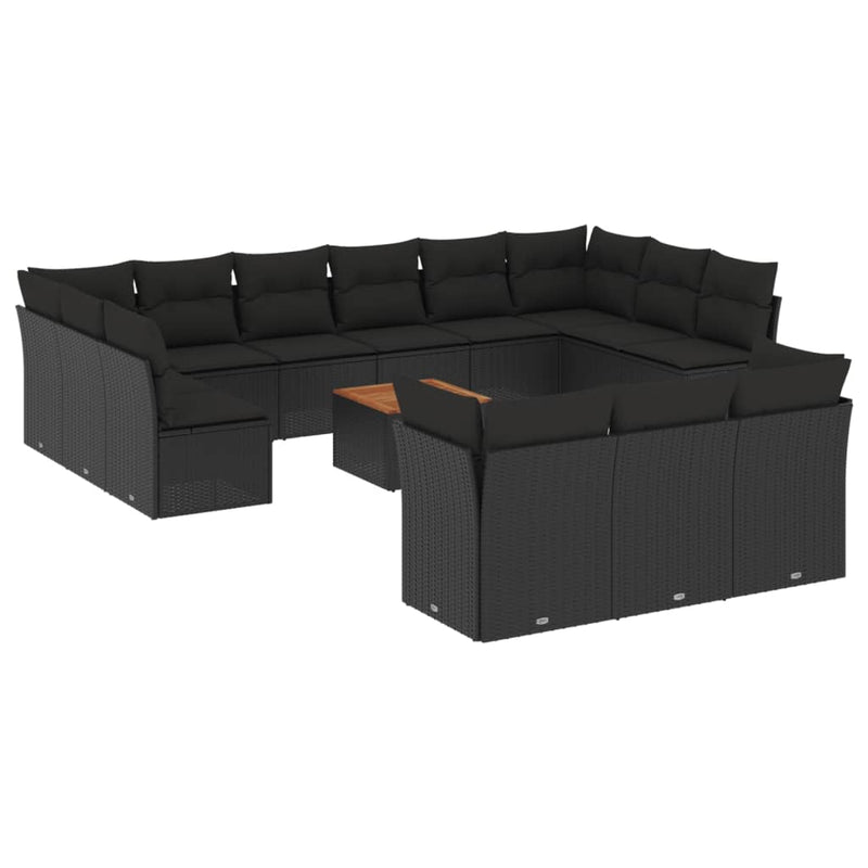 14 Piece Garden Sofa Set with Cushions Black Poly Rattan Payday Deals