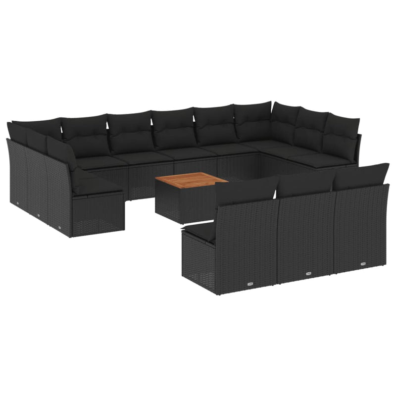 14 Piece Garden Sofa Set with Cushions Black Poly Rattan Payday Deals