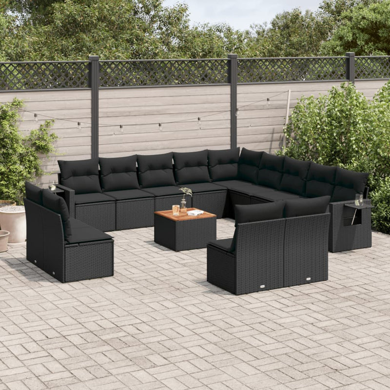 14 Piece Garden Sofa Set with Cushions Black Poly Rattan Payday Deals