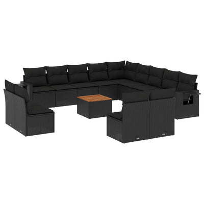 14 Piece Garden Sofa Set with Cushions Black Poly Rattan Payday Deals