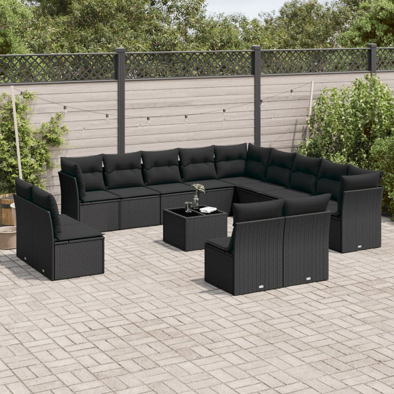 14 Piece Garden Sofa Set with Cushions Black Poly Rattan Payday Deals