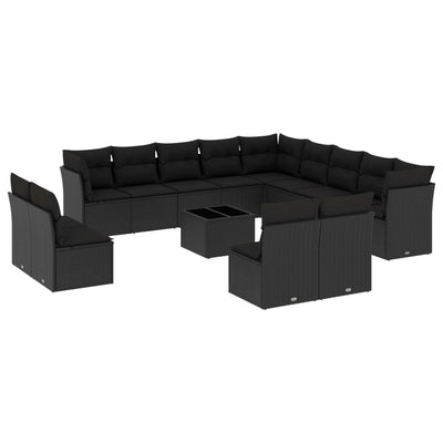 14 Piece Garden Sofa Set with Cushions Black Poly Rattan Payday Deals