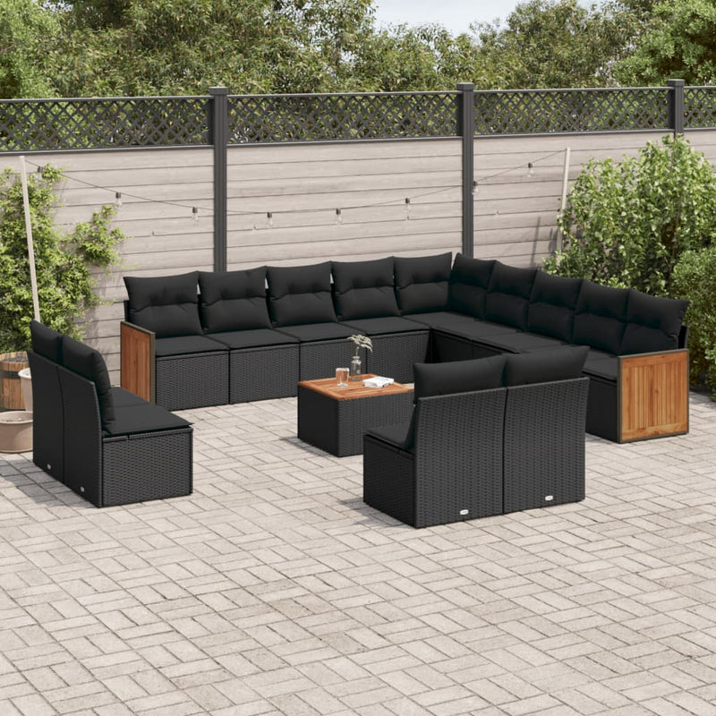 14 Piece Garden Sofa Set with Cushions Black Poly Rattan Payday Deals