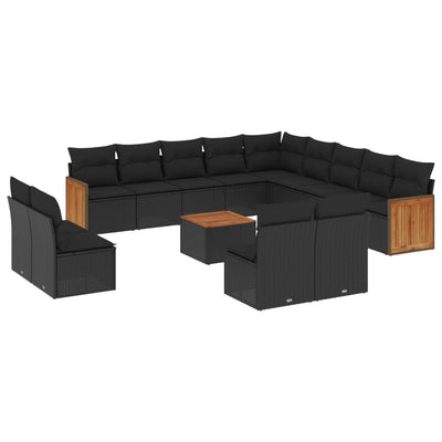 14 Piece Garden Sofa Set with Cushions Black Poly Rattan Payday Deals