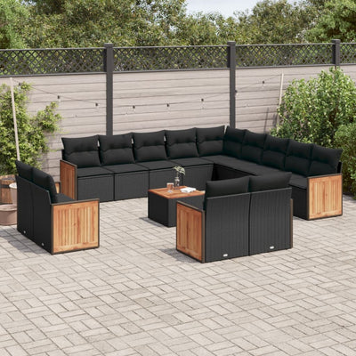 14 Piece Garden Sofa Set with Cushions Black Poly Rattan