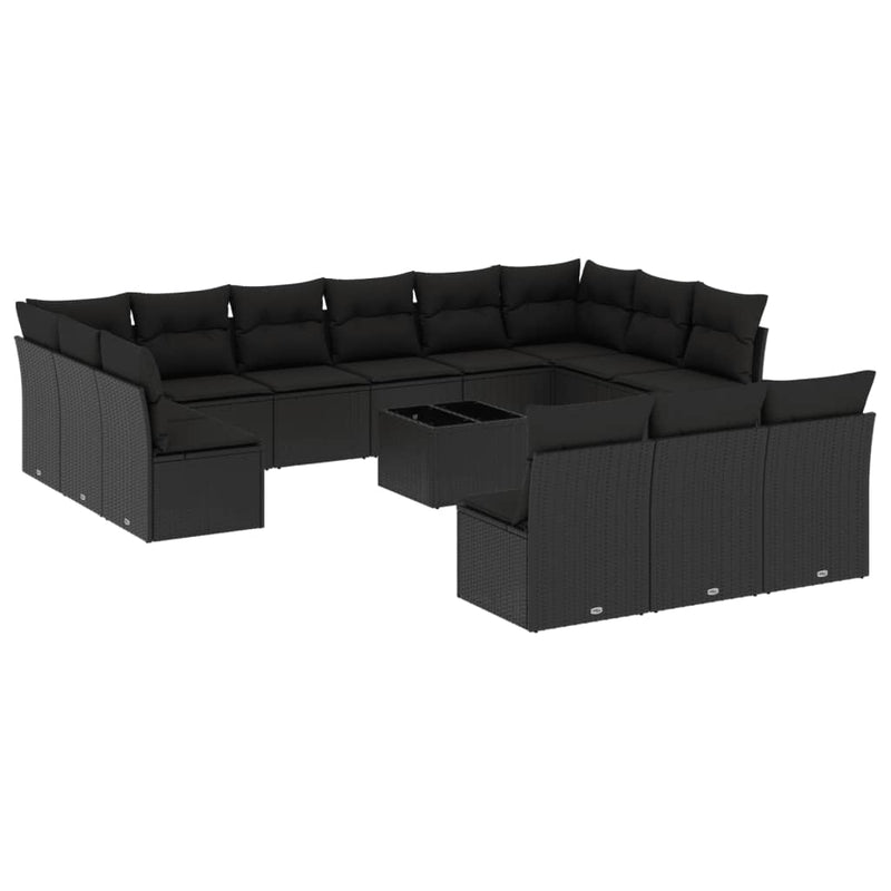 14 Piece Garden Sofa Set with Cushions Black Poly Rattan Payday Deals