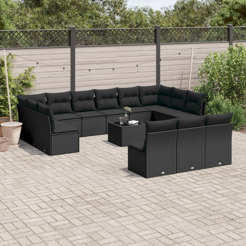 14 Piece Garden Sofa Set with Cushions Black Poly Rattan Payday Deals