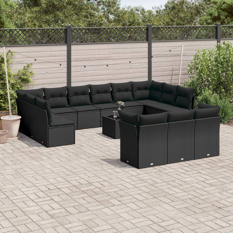 14 Piece Garden Sofa Set with Cushions Black Poly Rattan Payday Deals