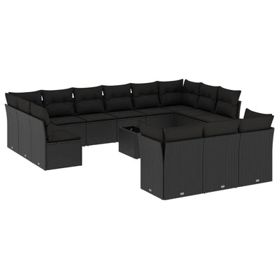 14 Piece Garden Sofa Set with Cushions Black Poly Rattan Payday Deals