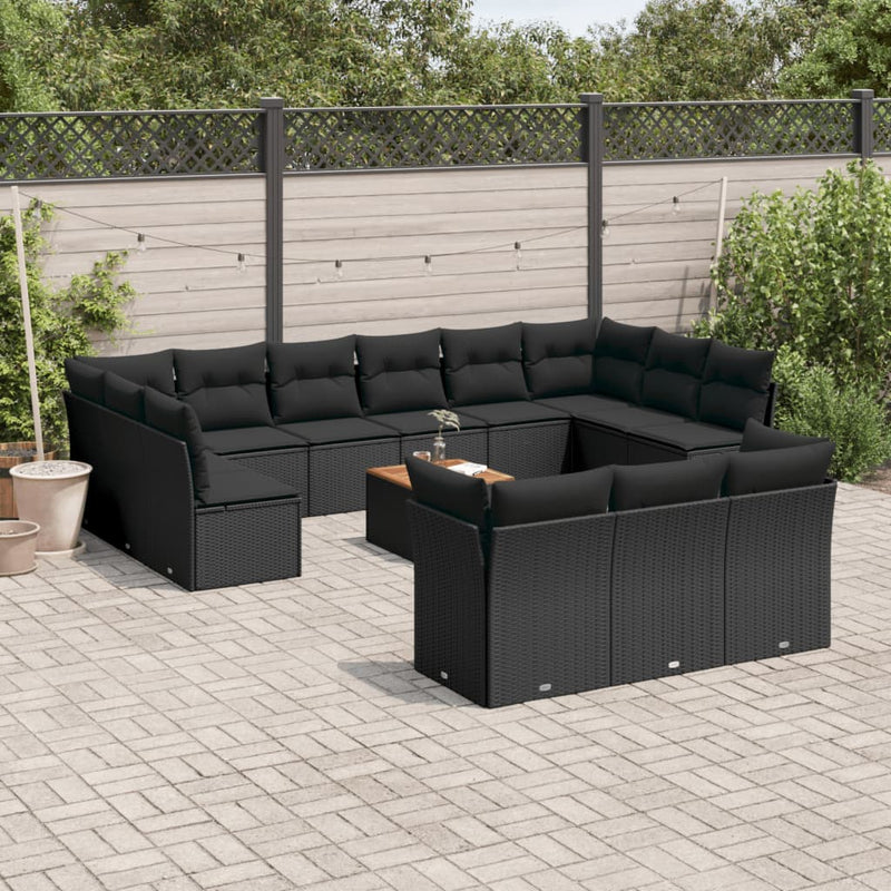 14 Piece Garden Sofa Set with Cushions Black Poly Rattan Payday Deals