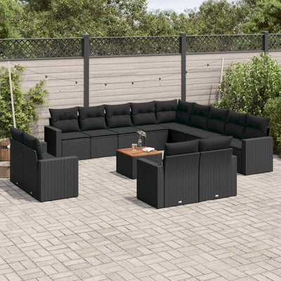 14 Piece Garden Sofa Set with Cushions Black Poly Rattan