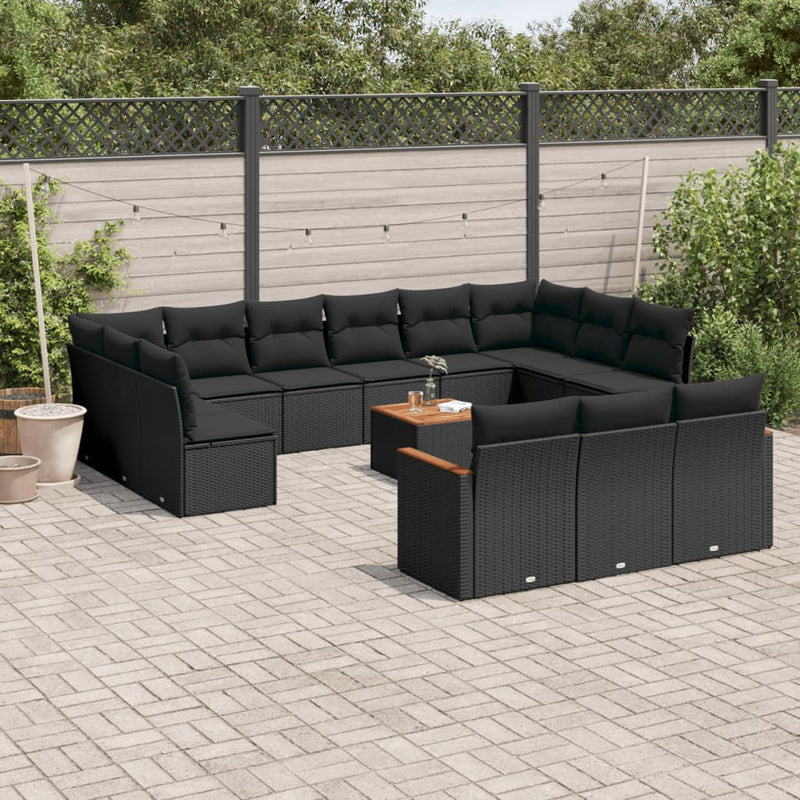 14 Piece Garden Sofa Set with Cushions Black Poly Rattan Payday Deals