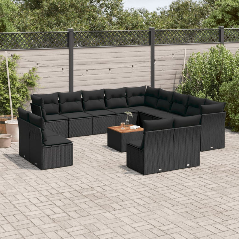 14 Piece Garden Sofa Set with Cushions Black Poly Rattan Payday Deals