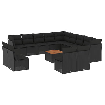 14 Piece Garden Sofa Set with Cushions Black Poly Rattan Payday Deals