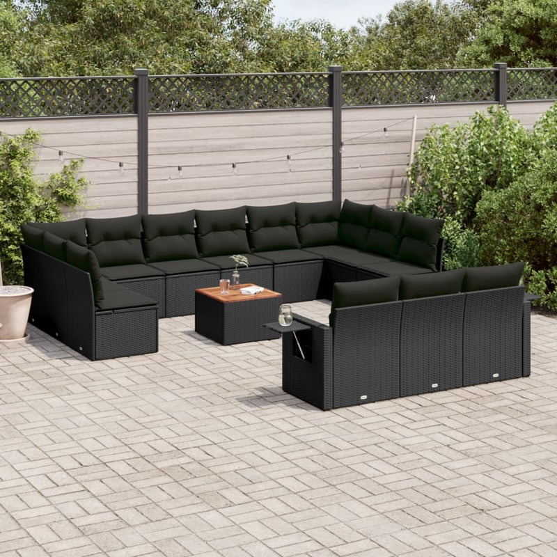 14 Piece Garden Sofa Set with Cushions Black Poly Rattan Payday Deals