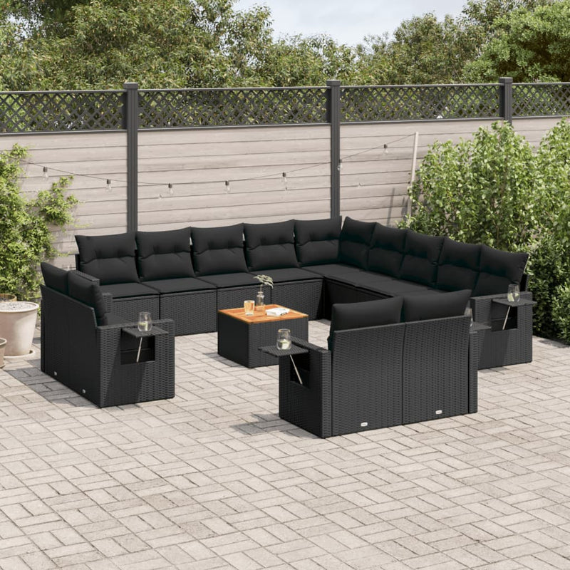 14 Piece Garden Sofa Set with Cushions Black Poly Rattan Payday Deals