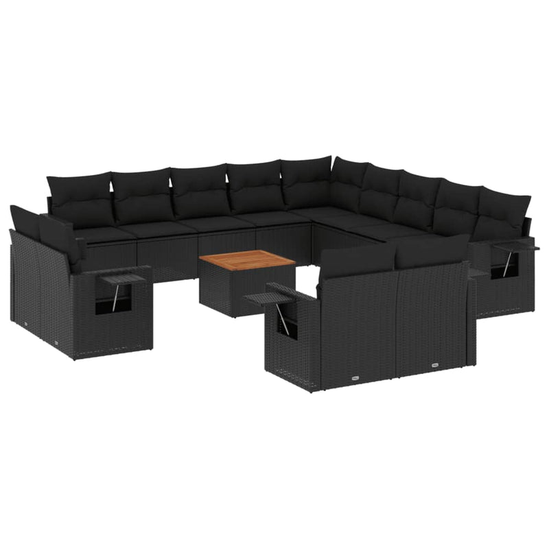 14 Piece Garden Sofa Set with Cushions Black Poly Rattan Payday Deals