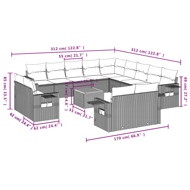 14 Piece Garden Sofa Set with Cushions Black Poly Rattan Payday Deals