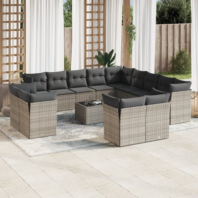 14 Piece Garden Sofa Set with Cushions Grey Poly Rattan