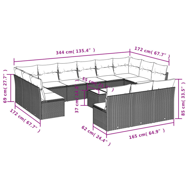 14 Piece Garden Sofa Set with Cushions Grey Poly Rattan Payday Deals