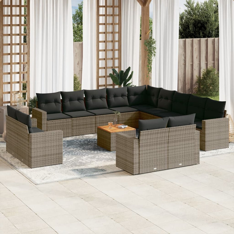 14 Piece Garden Sofa Set with Cushions Grey Poly Rattan Payday Deals