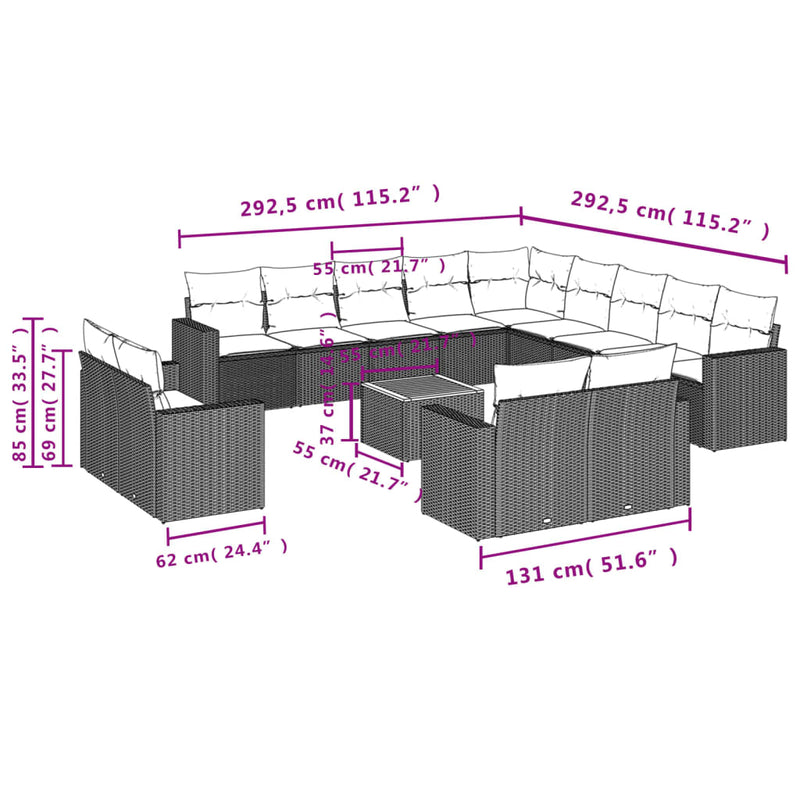 14 Piece Garden Sofa Set with Cushions Grey Poly Rattan Payday Deals