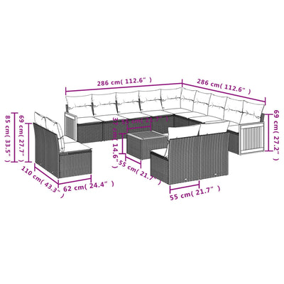 14 Piece Garden Sofa Set with Cushions Grey Poly Rattan Payday Deals