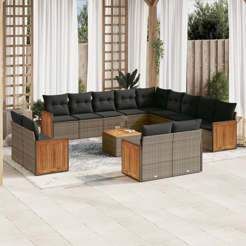 14 Piece Garden Sofa Set with Cushions Grey Poly Rattan Payday Deals