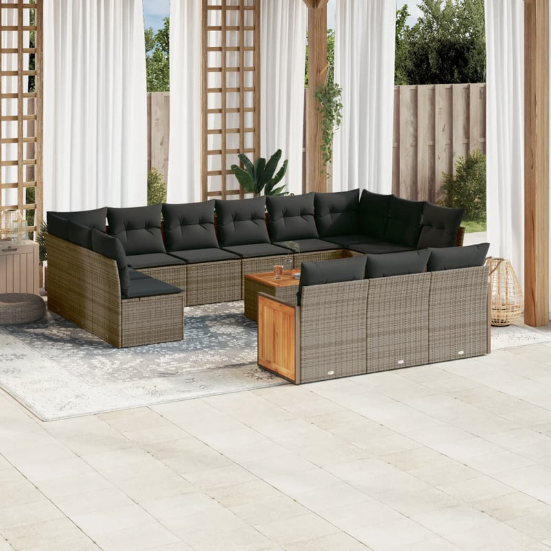 14 Piece Garden Sofa Set with Cushions Grey Poly Rattan Payday Deals