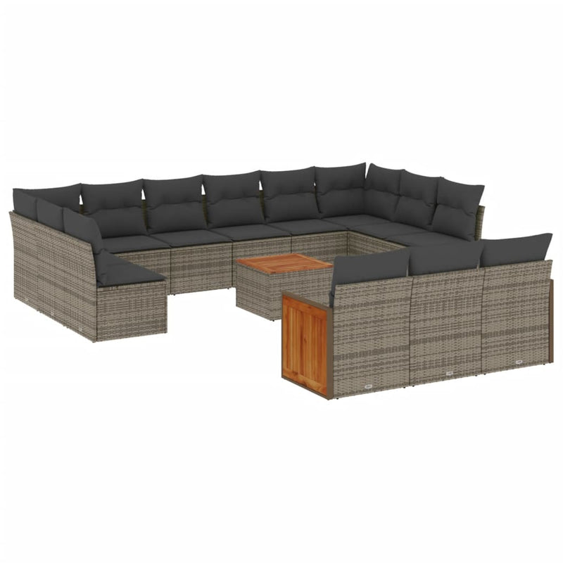 14 Piece Garden Sofa Set with Cushions Grey Poly Rattan Payday Deals