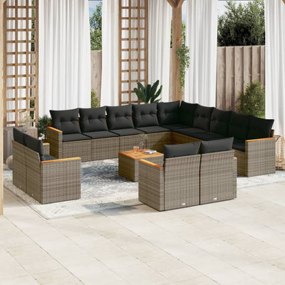 14 Piece Garden Sofa Set with Cushions Grey Poly Rattan