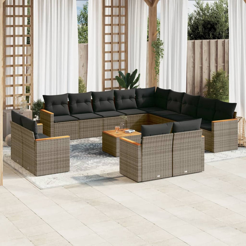 14 Piece Garden Sofa Set with Cushions Grey Poly Rattan Payday Deals