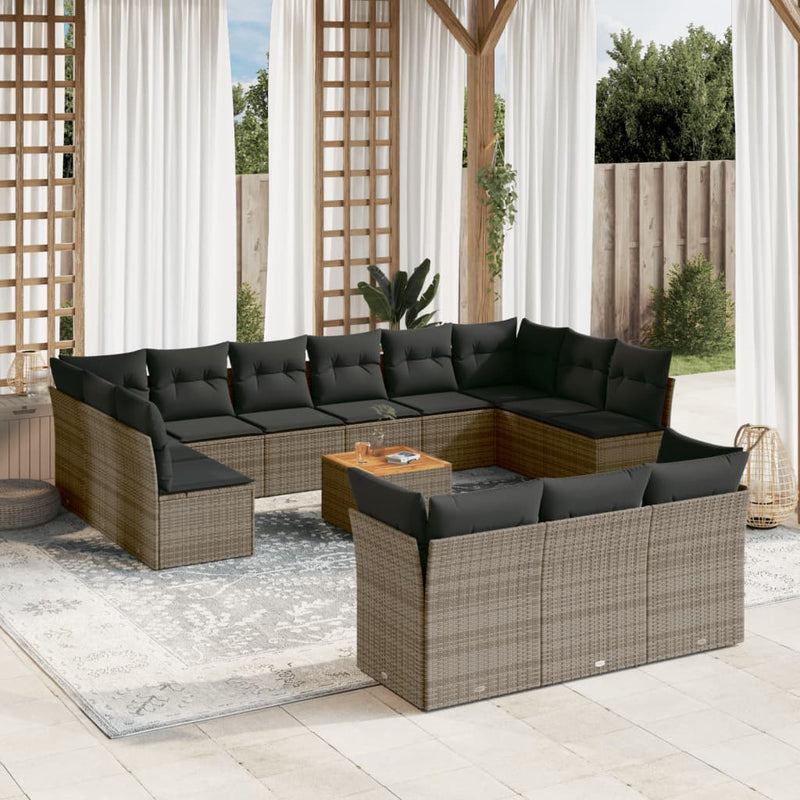 14 Piece Garden Sofa Set with Cushions Grey Poly Rattan Payday Deals