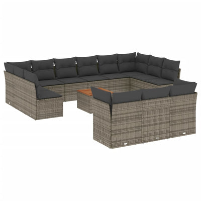 14 Piece Garden Sofa Set with Cushions Grey Poly Rattan Payday Deals