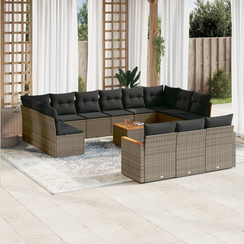 14 Piece Garden Sofa Set with Cushions Grey Poly Rattan Payday Deals