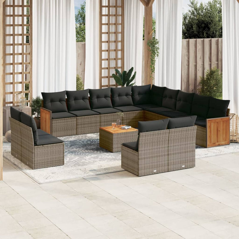 14 Piece Garden Sofa Set with Cushions Grey Poly Rattan Payday Deals