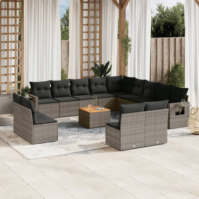 14 Piece Garden Sofa Set with Cushions Grey Poly Rattan